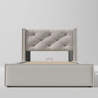 cama con canape acolchada 90x200cm en tejido de algodon con somier gris claro