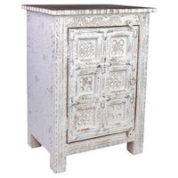 mesita de madera acabado artesanal de 1 puerta blanco
