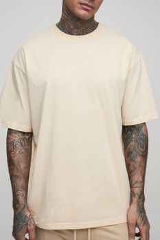 Camiseta Tall Básica Oversize Con Cuello De Caja, Beige