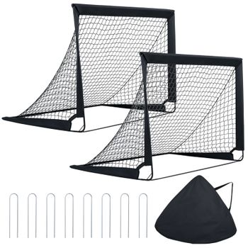 Costway Juego de 2 Porterías de Fútbol Negras Autodesplegables Plegables para Jardín y Exterior Resistentes con Estacas 120 x 90 x 92 cm Negro