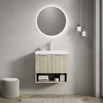 Mueble De Baño Con Lavabo - Suspendido - Madera Y Cerámica - Roble Crema (55x32x53cm)