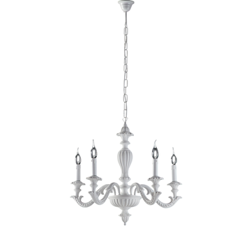 Lámpara De Araña Leonardo Shabby De Madera Blanca, 5 Luces, 117 Cm, Ø53 Cm, Bl180-5-bco