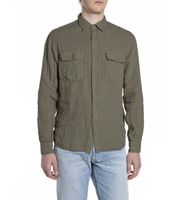 replay para hombre m414700081388b camisa bolsillos de lino verde l casual manga larga
