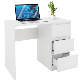 Escritorio con tres cajones 90x76x50 cm Blanco Madera