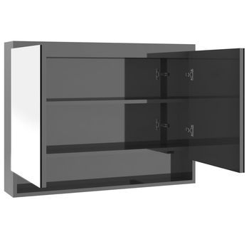 Armario De Baño | Mueble Baño Con Espejo Mdf Gris Brillante 80x15x60 Cm