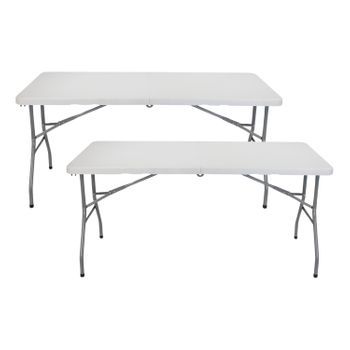Pack 2 Mesas Plegables Portátiles Resina 150cm Blanco Thinia Home