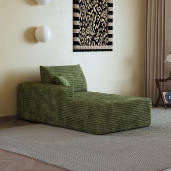 Sofá Chaise Longue Verde De Pana, 175 × 95 × 83 Cm, Asiento Reversible