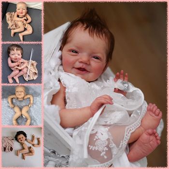 Kit de Muñeca Reborn Charlie de 19 Pulgadas, Kits Pintados/Kit Sin Pintar, Realista, Suave al Tacto, Color Fresco, Piezas de Muñeca DIY con Cuerpo de Tela