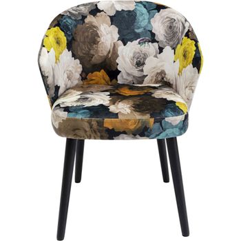 Silla con reposabrazos estampado de flores amarillas y roble negro