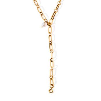 Cadena de acero inoxidable en forma de Y con perla chapado en oro para mujer