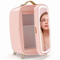homcom nevera para cosmeticos pequena con capacidad de 6 l puerta con espejo y luces led ajustables 243x194x356 cm rosa   aosom espana