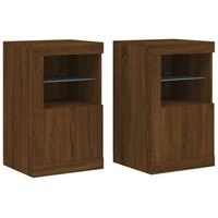 2 uds mueble de almacenaje  mesitas de noche luces led madera ingenieria roble marron