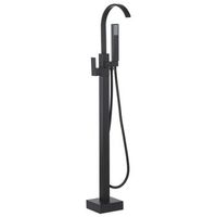 grifo independiente de bano laton negro brillante con ducha de mano montado en el suelo moderno ribbon