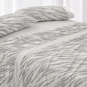 Juego De Sábanas 50% Algodón Cebra Cama De 150 Cm - Acero - Burrito Blanco