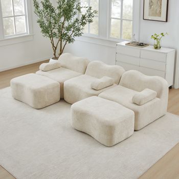 Canapé Modular De 3 Plazas En U Con 2 Poufs, Espuma De Alta Densidad 32d, Asiento Profundo, Cojines Extraíbles, Beige