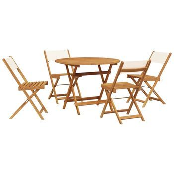 Set De Comedor De Jardín 5 Piezas | Mueble De Jardín Tela Madera Maciza Blanco Crema