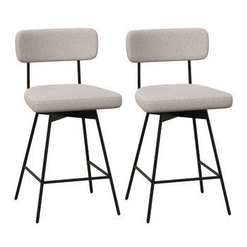 Costway Set de 2 Taburetes de Bar Giratorios Silla de Bar con Asiento y Respaldo Acolchado Estructura Metálica Taburete de Tela de Lino