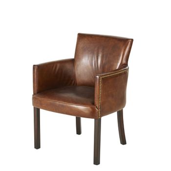 Silla con reposabrazos de cuero marrón envejecido