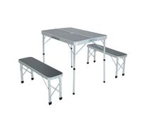 mesa de camping roi con 2 bancos plegables en color gris