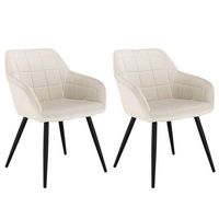 set 2 sillas de comedor con reposabrazos ideales para la cocina o el salon en terciopelo con patas de metal crema - blanco - woltu
