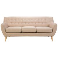 sofa 3 plazas tapizado beige con respaldo copetudo patas de madera clara acolchadas gruesas sala de estar minimalista escandinava motala