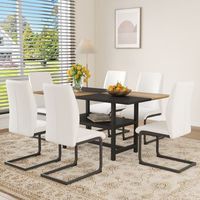 conjunto de mesa y 6 sillas - comedor - mdf y metal - blanco y madera 160x90x76cm