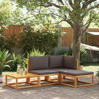 set sofas de jardin con cojines 4 uds  conjunto mueble jardin mesa y sillas madera maciza de acacia cfw87729