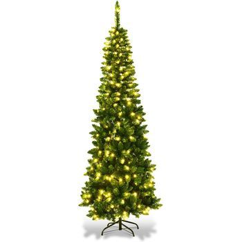 200cm Arbol De Navidad Slim/estrecho Con 250 Luces Led, Costway Agujas En Pvc De 708 Ramas (200 Cm)