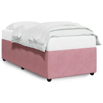 Cama Individual | Cama De Adulto | Estructura De Cama Sin Colchón Terciopelo Rosa 80x200 Cm