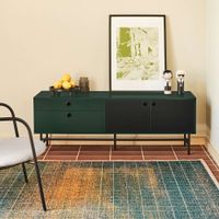mueble de tv 2 puertas 2 cajones verde oscuro y negro