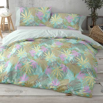 Funda Nórdica Juvenil 50% Algodón Diseño Primaveral 135 X 190/200 Cm - Turquesa - Burrito Blanco