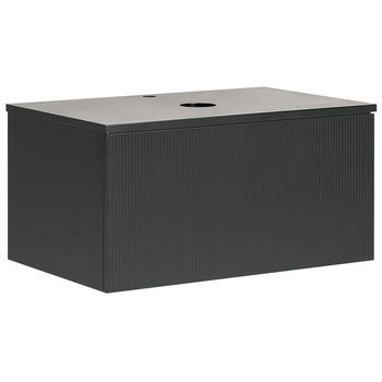 Mueble De Baño Flotante Frente Acanalado 1 Cajón 80 X 52 Cm Negro Alzira