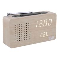 reloj radio digital trnb clockfmwd fm pantalla retroiluminada termometro madera
