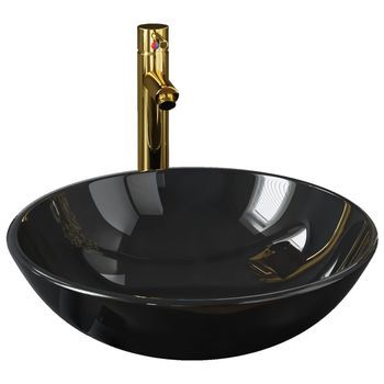 Lavabo De Baño Moderno | Lavabo Y Grifo Tapón Pulsador Cristal Templado Negro