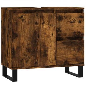Armario De Baño | Mueble De Baño Madera Contrachapada Roble Ahumado 65x33x60 Cm
