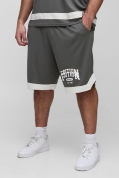 Pantalón Corto Plus Universitario De Malla Con Estampado De Baloncesto, Gris