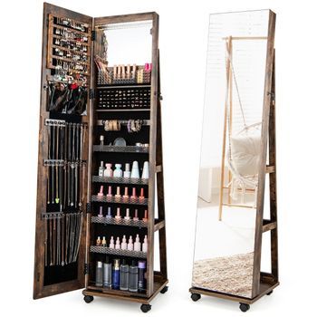 Joyero Con Cerradura, Espejo De Maquillaje Integrado, Estantes Ajustables Y Espacio Para Guardar Café