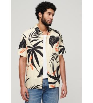 Superdry para hombre. M4010353A Camisa Hawaiana beige (M), Casual, Algodón, Manga corta