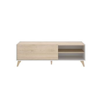 Mueble De Tv Ness Puerta Abatible Y 2 Compartimentos Blanco/natural 47x155x43 Cm