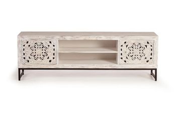 Mueble tv en madera de mango tallada y metal