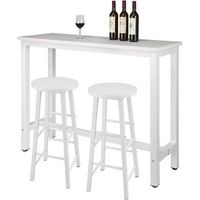 mesa de bar  juego de 2 taburetes de bar en mdf y metal - diseno industrial - 140x40x100 cm - blanco