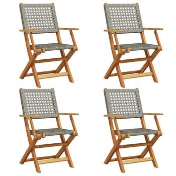 Pack 6 Uds Sillas De Jardín | Silla De Exterior | Sillón Plegables Madera Maciza Y Ratán Pe Gris