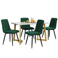 conjunto de mesa y sillas moderno mesa de comedor rectangular juego de comedor con 4 sillas 117x68x75 cm mdf y terciopelo verde oscuro y blanco