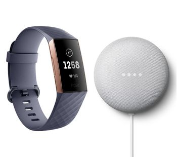 FITBIT Charge 3 & Google Chalk Nest Mini (2nd Gen) Bundle - Blue Grey & Rose Gold, Universal, Blue