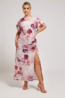 yours london vestido drapeado rosa palido de flores  mujer curvy y tallas grandes yours london
