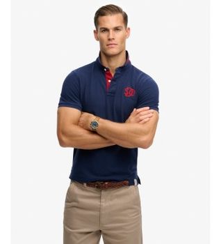 Superdry para hombre. M1110465A Polo Pique Monogram marino (L), Casual, Algodón, Manga corta