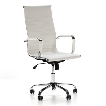 Sillón de oficina reclinable blanco, piel sintética, altura ajustable