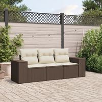 set sofas de jardin 3 uds  juego de muebles de jardin y cojines ratan sintetico marron cfw74076