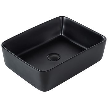 Lavabo De Encimera Baño Cerámica Rectangular Negro Mate 49 X 38 Cm Travesia