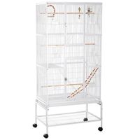 pawhut jaula para pajaros con ruedas con comederos perchas columpio estante y bandeja extraible 83x53x180 cm blanco